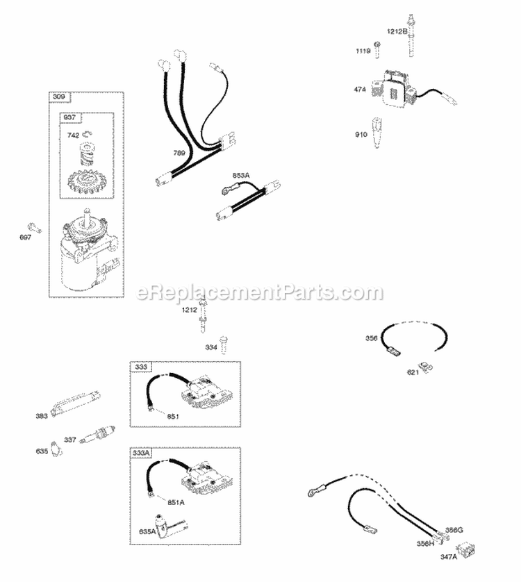 Alternator Electric Starter Ignition Diagram and Parts List for 114P02-2128-B1  Briggs and Stratton Engine